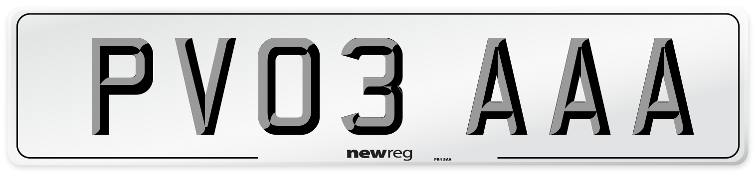 PV03 AAA Number Plate from New Reg